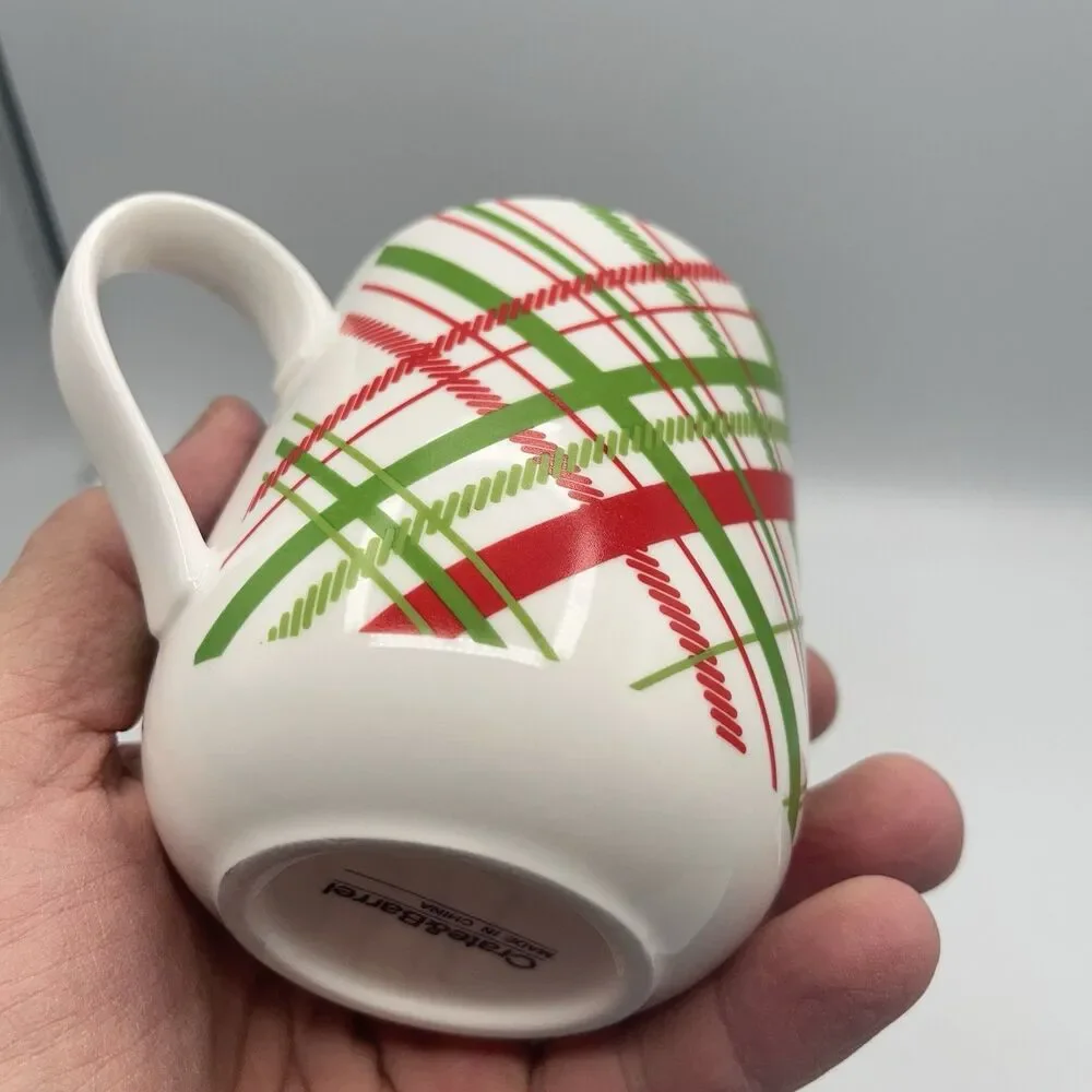Crate & Barrel Red & Green Plaid Christmas Holiday Cups Mugs ~ Set of 2